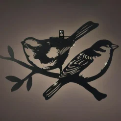 Luminaire Jardin|Eclairage Extérieur|#N/A Lampe murale solaire en métal (H23,5 cm) Duo d'oiseaux Noir