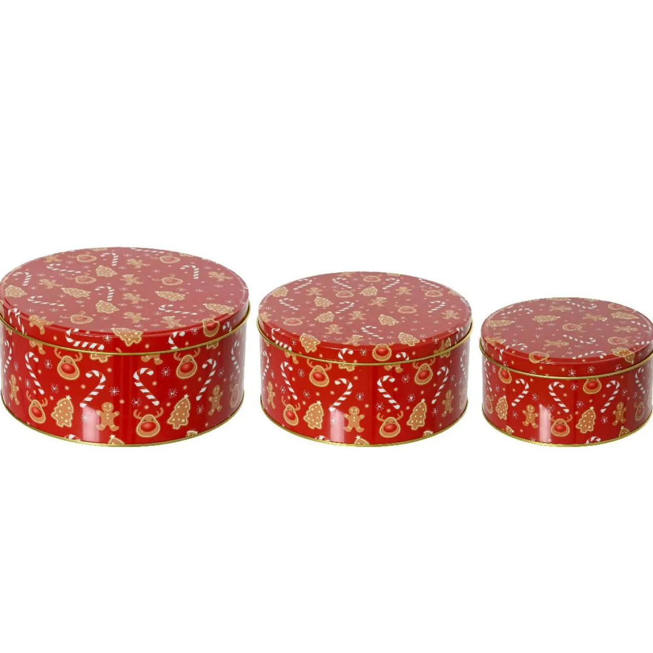 Déco Et Objet De Noël|KAEMINGK Lot de 3 boites en métal rondes (D20 cm) Gourmandises sucrées Rouge
