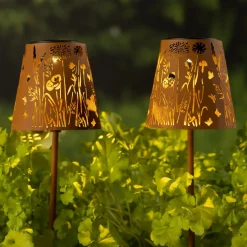 Luminaire Jardin|Eclairage Extérieur|#N/A Lot de 2 bornes de jardin solaire LED (H58 cm) Floral Brun rustique Marron