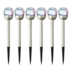 Luminaire Jardin|Eclairage Extérieur|#N/A Lot de 6 bornes de jardin solaires (H24,5 cm) Verre craquelé Multicolore