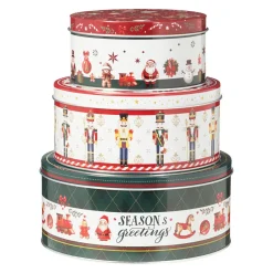 Déco Et Objet De Noël|KOOPMAN Lot de 3 boîtes de rangement en métal rondes Mon beau Noël Multicolore