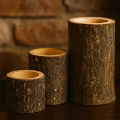 Bougie Et Photophore|Feeric Lights & Christmas Lot de 3 Bougeoirs (D6 cm) Rondin de Bois