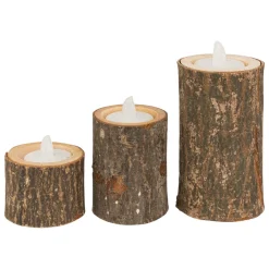 Bougie Et Photophore|Feeric Lights & Christmas Lot de 3 Bougeoirs (D6 cm) Rondin de Bois