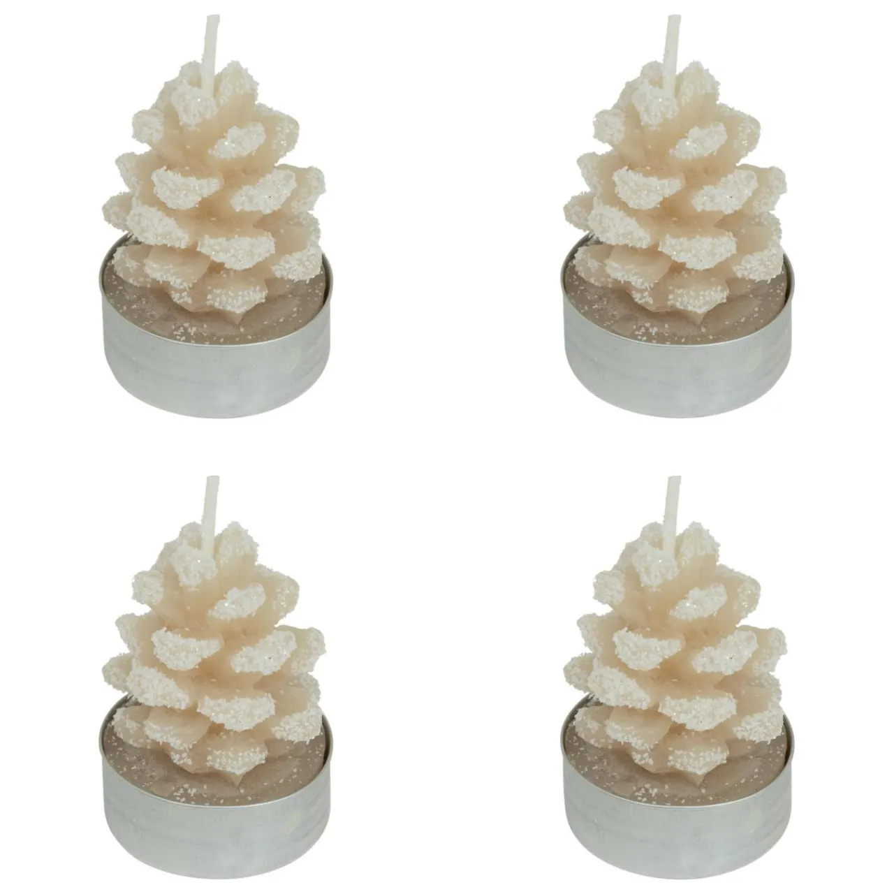 Bougie Et Photophore|JJA Lot de 4 bougies chauffe-plats Pomme de pain enneigée Beige