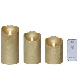 Bougie Et Photophore|KAEMINGK Lot de 3 bougies LED vacillantes (D7,5 cm) Cire naturelle Or