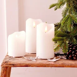 Bougie Et Photophore|KAEMINGK Lot de 3 bougies LED vacillantes (D7,5 cm) Cire naturelle Blanc