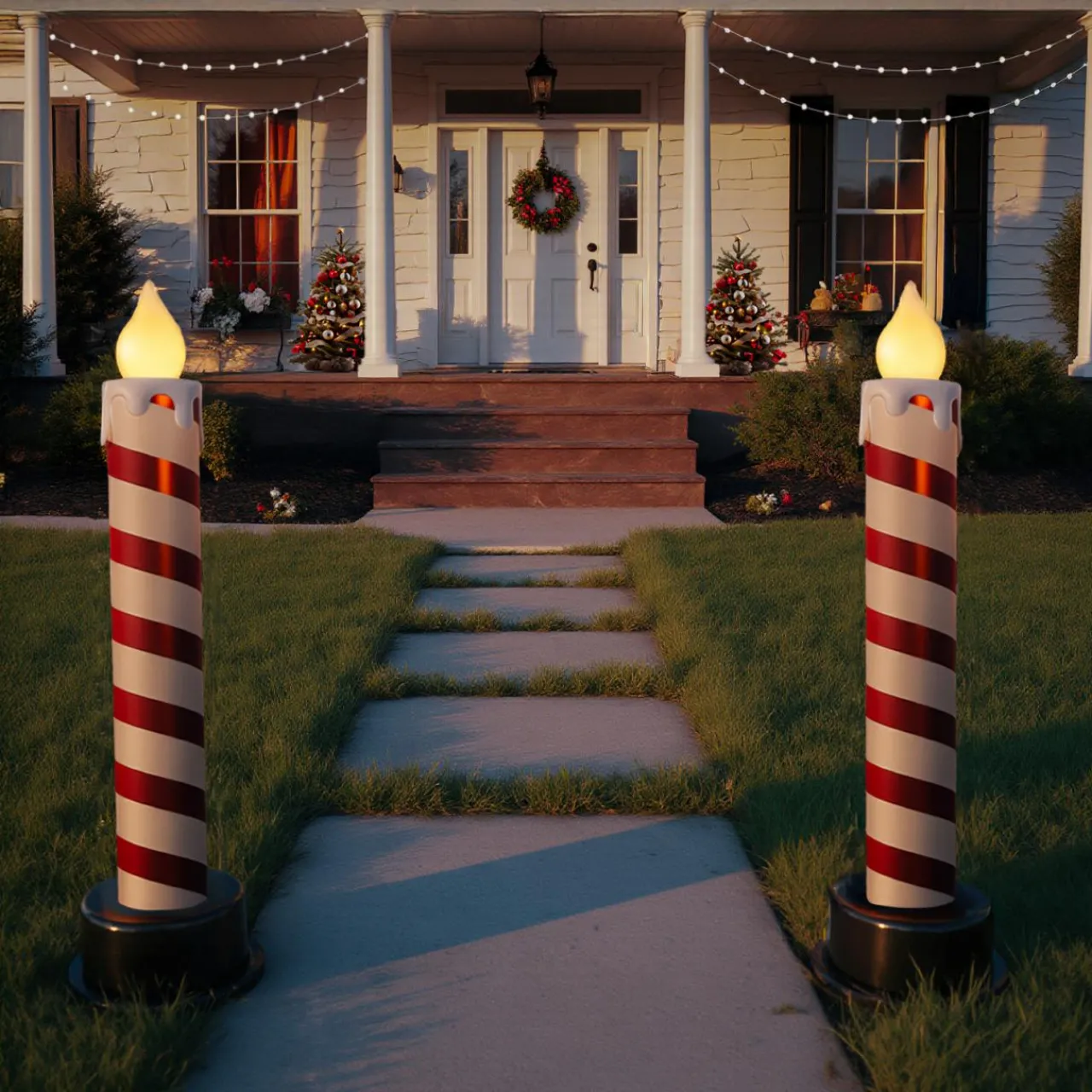 Personnage, Objet Grand Format|Déco Et Objet Lumineux|KOOPMAN Lot de 2 bougies lumineuses Géantes (H82 cm) Candy Candle et blanc Rouge