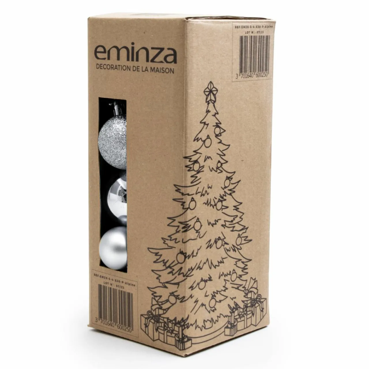 Boule De Noël|EMINZA Lot de 30 boules de Noël assorties New Alpine Argent