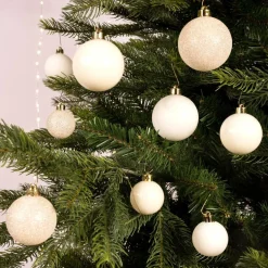 Boule De Noël|KAEMINGK Lot de 30 boules de Noël assorties Alpine Blanc laine