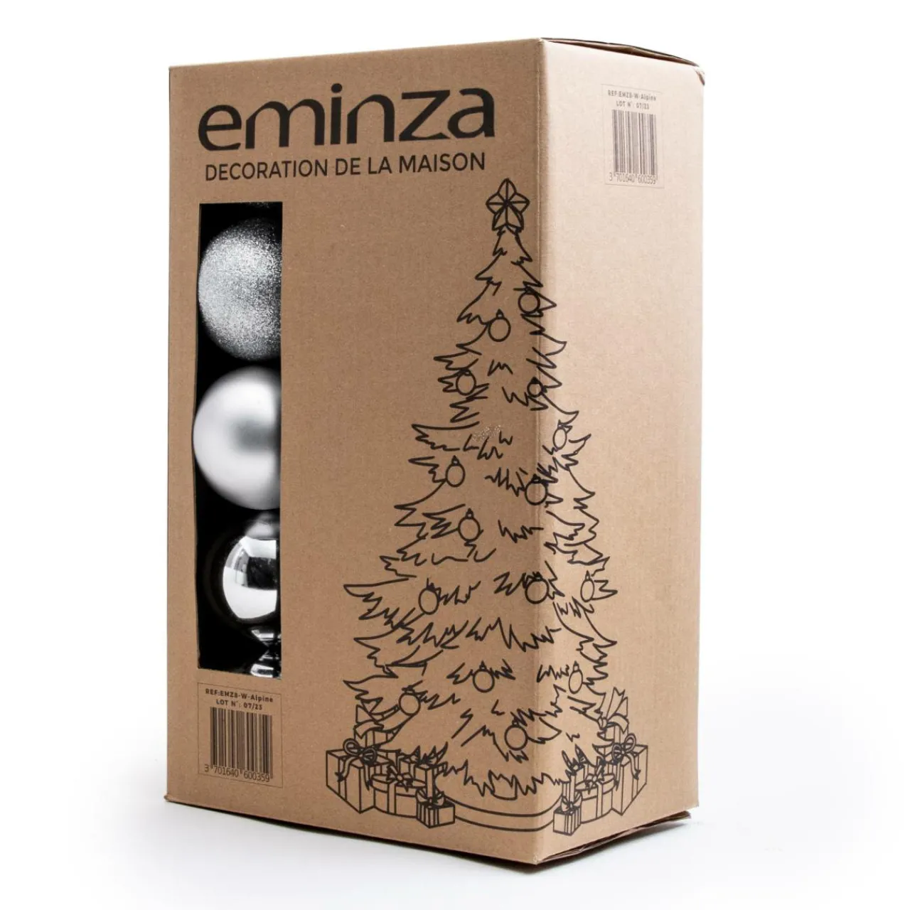 Boule De Noël|EMINZA Lot de 20 boules de Noël assorties New Alpine Argent