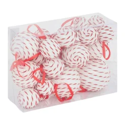 Boule De Noël|JJA Lot de 22 boules de Noël assorties Rayé Fantaisie et Blanc Rouge