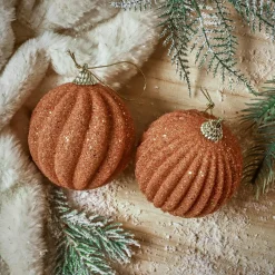 Boule De Noël|KAEMINGK Lot de 12 boules de Noël (D80 mm) Reflet d’or pailleté or Cognac