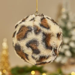 Boule De Noël|KOOPMAN Lot de 12 boules de Noël (D100 mm) Léopard Beige et Marron