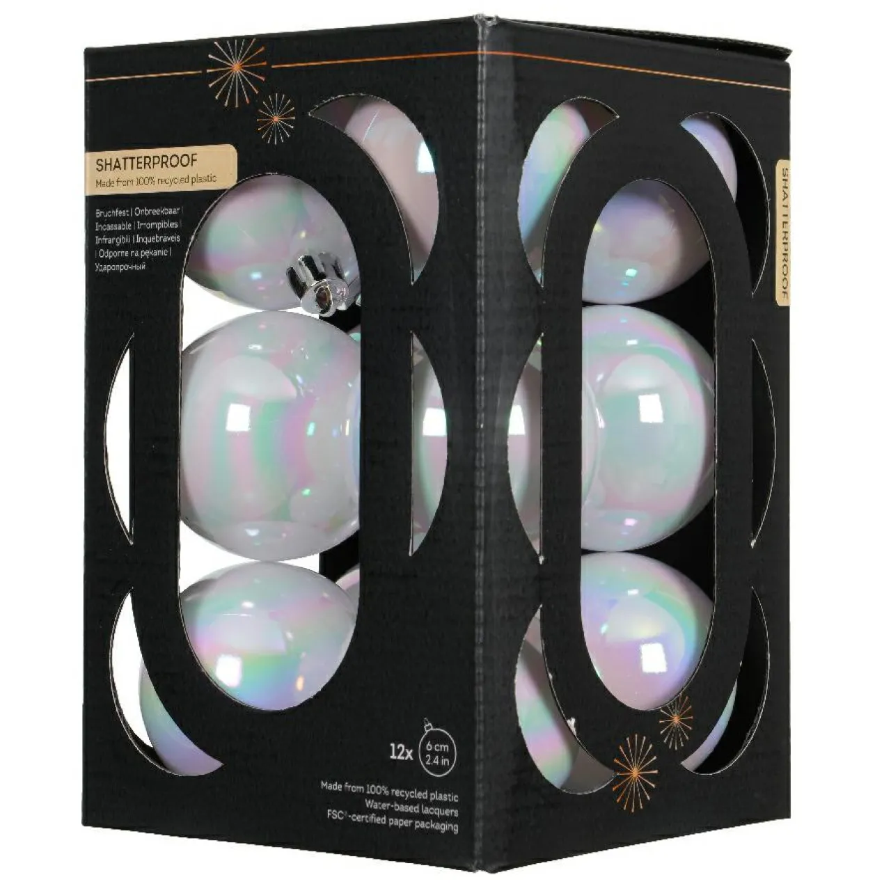 Boule De Noël|KAEMINGK Lot de 12 boules de Noël (D60 mm) Aravis Blanc irisé