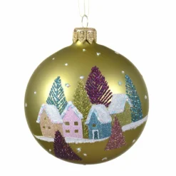 Boule De Noël|KAEMINGK Lot de 6 boules de Noël (D80 mm) en verre Maisons enneigées Pistache