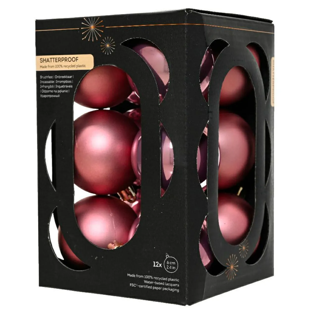 Boule De Noël|KAEMINGK Lot de 12 boules de Noël (D60 mm) Aravis Vieux rose