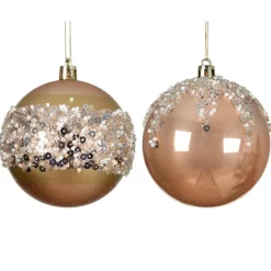 Boule De Noël|KAEMINGK Lot de 12 Boules de Noël (D80 mm) Sequins argentés Rose