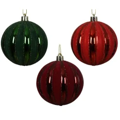Boule De Noël|KAEMINGK Lot de 12 boules de Noël (D80 mm) Velours pailleté Rouge et vert Multicolore