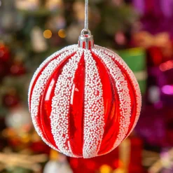 Boule De Noël|KAEMINGK Lot de 12 boules de Noël (D100 mm) Fantasia perlées et blanc Rouge