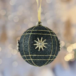 Boule De Noël|KAEMINGK Lot de 12 boules de Noël (D80 mm) Ciel de cristal et or Bleu nuit