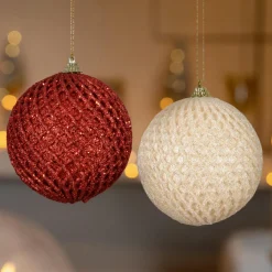 Boule De Noël|KAEMINGK Lot de 12 boules de Noël (D100 mm) Carreaux et paillettes et perle Rouge