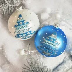 Boule De Noël|KAEMINGK Lot de 6 boules de Noël en verre (D80 mm) Sapin nordique Bleu Ciel