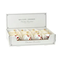 Boule De Noël|KOOPMAN Lot de 12 boules de Noël en verre (D80 mm) Noël Tradition nacré Blanc