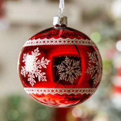 Boule De Noël|KAEMINGK Lot de 6 boules de Noël en verre (D80 mm) Flocons d'hiver Rouge