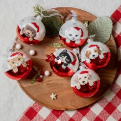 Boule De Noël|KAEMINGK Lot de 6 boules de Noël en verre (D80 mm) Chiens et Chats Rouge