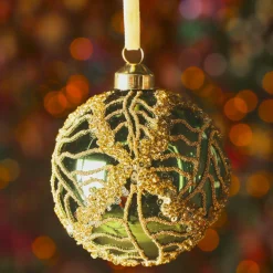 Boule De Noël|KAEMINGK Lot de 3 boules de Noël en verre (D80 mm) Shiny sequins Vert sapin