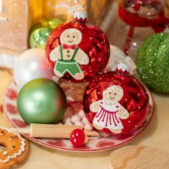 Boule De Noël|KAEMINGK Lot de 6 boules de Noël en verre (D80 mm) Petit biscuit Rouge