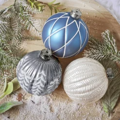 Boule De Noël|KAEMINGK Lot de 12 boules de Noël en verre (D100 mm) Rêverie , blanc et gris Bleu Ciel