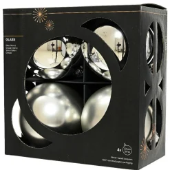 Boule De Noël|KAEMINGK Lot de 4 boules de Noël en verre (D100 mm) Boréal Argent