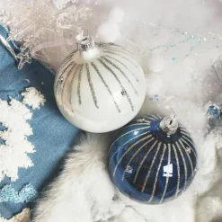 Boule De Noël|KAEMINGK Lot de 6 boules de Noël en verre (D80 mm) Mistery et blanc Bleu nuit