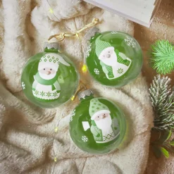 Boule De Noël|KAEMINGK Lot de 12 boules de Noël en verre (D80 mm) Lutins joyeux Vert romarin