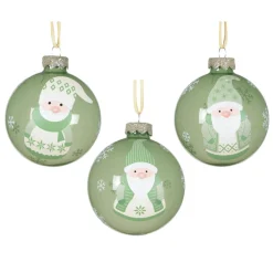 Boule De Noël|KAEMINGK Lot de 12 boules de Noël en verre (D80 mm) Lutins joyeux Vert romarin