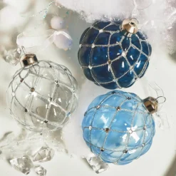 Boule De Noël|KAEMINGK Lot de 12 boules de Noël en verre (D80 mm) Majestic et transparent Bleu