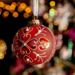 Boule De Noël|KAEMINGK Lot de 6 boules de Noël en verre (D80 mm) Baroque Rouge