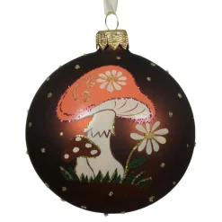 Boule De Noël|KAEMINGK Lot de 6 boules de Noël en verre (D80 mm) Champignon des bois Brun Marron