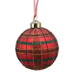 Boule De Noël|KAEMINGK Lot de 3 boules de Noël en verre (D80 mm) Carreaux paillettés Rouge