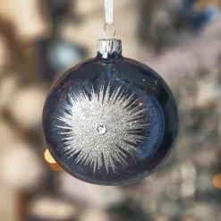 Boule De Noël|KAEMINGK Lot de 6 boules de Noël en verre (D80 mm) Etincelle d'hiver et Argent Bleu nuit