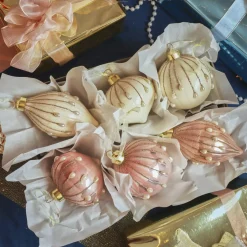 Boule De Noël|KAEMINGK Lot de 12 boules de Noël en verre (D80 mm) Charme et perle Blanc laine et Rose poudré