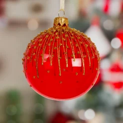 Boule De Noël|KAEMINGK Lot de 6 boules de Noël en verre (D80 mm) Fleur givrée Rouge