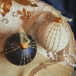 Boule De Noël|KAEMINGK Lot de 6 boules de Noël en verre (D80 mm) Christmas night Blanc laine et Bleu nuit