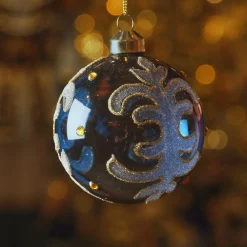 Boule De Noël|KAEMINGK Lot de 3 boules de Noël en verre (D80 mm) Castel Bleu
