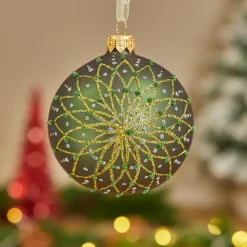 Boule De Noël|KAEMINGK Lot de 6 boules de Noël en verre (D80 mm) Fleurs pailletées Vert sapin