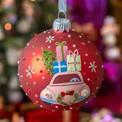 Boule De Noël|KAEMINGK Lot de 6 boules de Noël en verre (D80 mm) Voiture festive Rouge