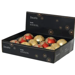 Boule De Noël|KAEMINGK Lot de 12 boules de Noël en verre (D80 mm) Baroque et or Rouge