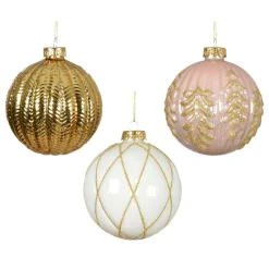 Boule De Noël|KAEMINGK Lot de 12 boules de Noël en verre (D100 mm) Rêverie , rose et blanc Or