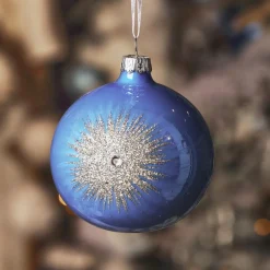 Boule De Noël|KAEMINGK Lot de 6 boules de Noël en verre (D80 mm) Etincelle d'hiver et Argent Bleu Ciel